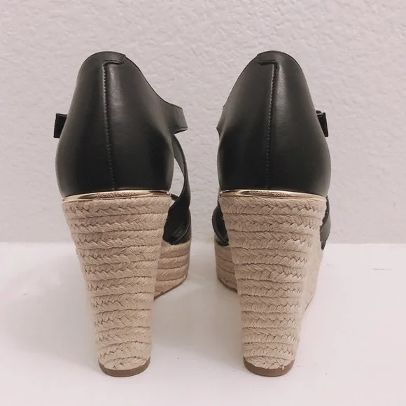 NEW Michael Kors Leather Wedge Sandals Espadrilles Black, Size 9.5 Retail $139 - Picture 5 of 13